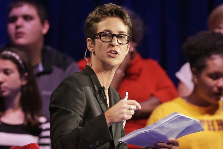 MSNBC host Rachel Maddow, seen here during a 2015 Democratic presidential candidate forum, will be among the moderators of the first Democratic presidential primary debate, which will air on NBC.