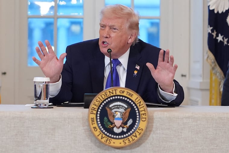 President Donald Trump speaks during a meeting with oil executives in the East Room of the White House on Friday.
