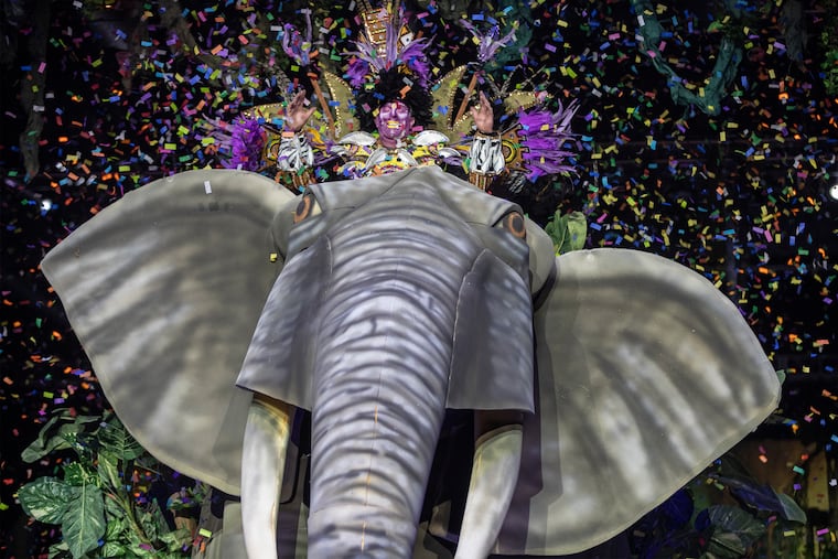 Saturnalian Fancy Brigade captain Thomas Dougherty during their performance of "Uncharted Africa - The Call of the Wild" at the Convention Center on Jan. 1, 2020. Both both the brigade and captain took first place in their division in the judging.