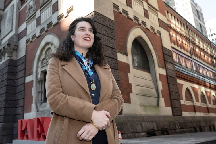 Lea C. Stephenson, outside the Pennsylvania Academy of the Fine Arts on Tuesday, is finishing up her doctorate in art history at the University of Delaware. She was most recently a Luce Foundation curatorial fellow in American paintings and works at Historic Deerfield in Massachusetts.
