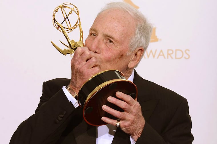 Jerry Weintraub, winner of outstanding miniseries or movie for "Behind the Candelabra," poses backstage at the 65th Primetime Emmy Awards at Nokia Theatre on Sunday Sept. 22, 2013, in Los Angeles. (Photo by Dan Steinberg/Invision/AP)