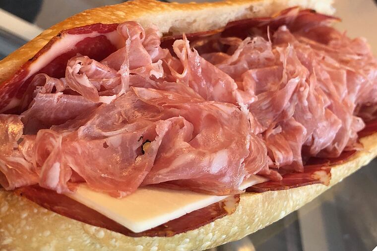 A hoagie with capicola, sharp Provolone, and sweet soppressata from Caffe Vienna at 20th and Locust Streets.