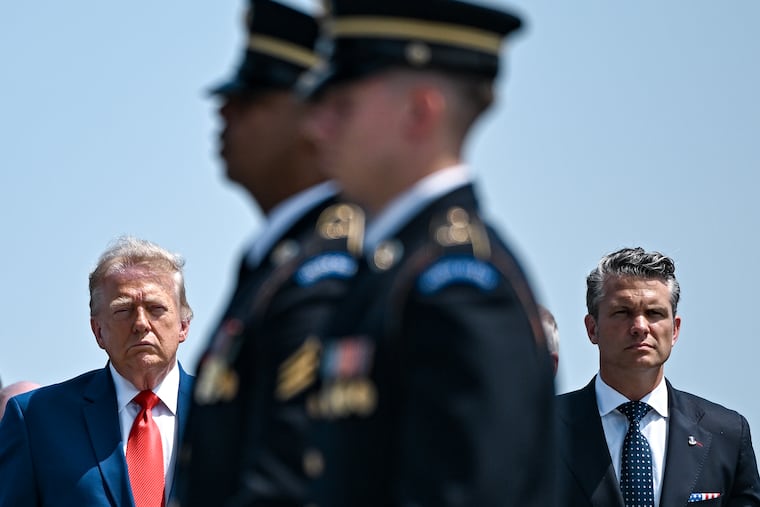 President Donald Trump and Secretary of Defense Pete Hegseth during a dignified transfer for soldiers killed amid the conflict with Iran at Dover Air Force Base in Delaware on July 22. Five months after the war began, the effort has achieved none of the administration’s various stated aims, writes the Editorial Board.