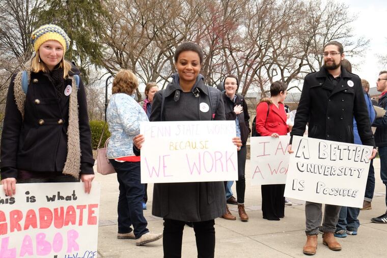 Penn State graduate students rallied on the kickoff of their union election on April 10.