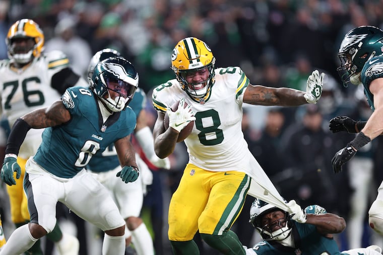 Packers running back Josh Jacobs in action against the Eagles during their January playoff game. Jacobs has struggled in the running game this season.