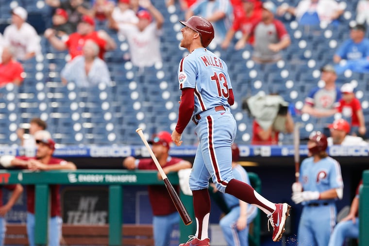 Brad Miller yelling after hitting a walk-off grand slam against the Washington Nationals on Thursday.