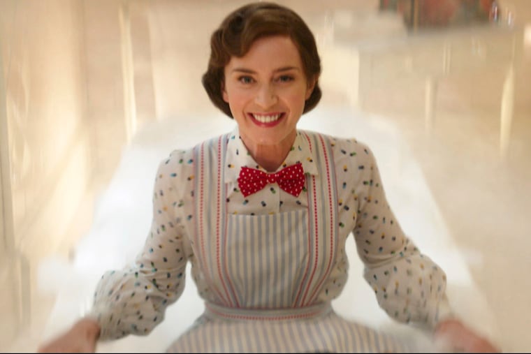 This image released by Disney shows Emily Blunt as Mary Poppins in "Mary Poppins Returns." (Disney via AP)