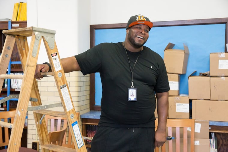 Ray Jackson, the building engineer at Blankenburg Elementary School, prepares for the first day of school.