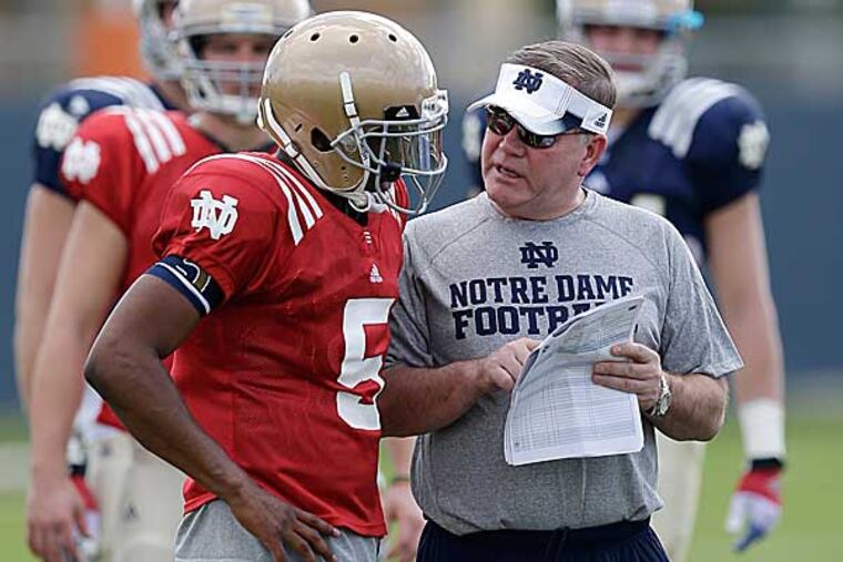 Notre Dame is pinning much of its national title game hopes on the dual-threat skills of redshirt freshman quarterback Everett Golson. (Wilfredo Lee/AP)