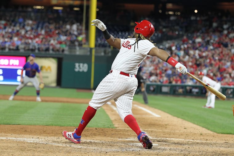 Maikel Franco of the Phillies hit a 2-run home run to give the Phillies a 6-5 lead in the 6th inning against the Mets at Citizens Bank Park on Tuesday night.