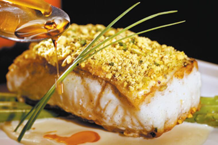 Pistacho encrusted Alaskan halibut.