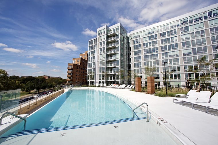 The Sky Terrace with the swimming pool at the Dalian on the Park complex, on the former site of a Best Western hotel near the Rodin Museum.