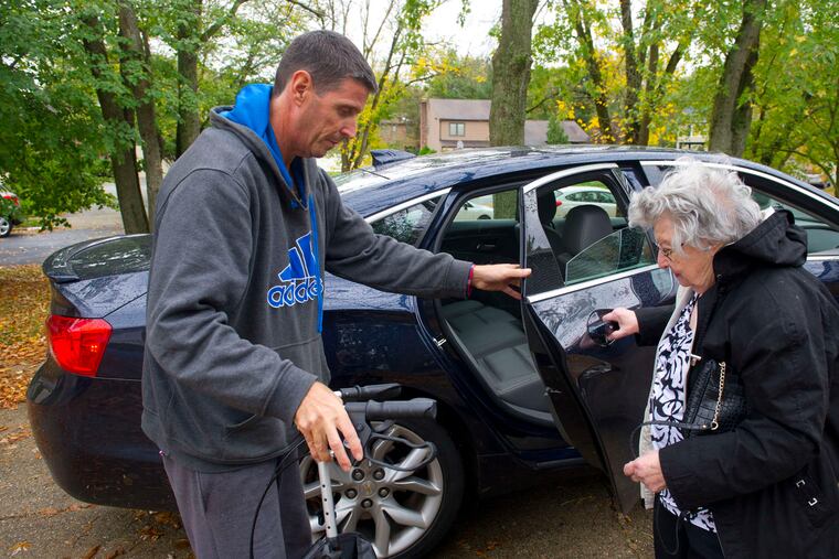 For her weekly trip to the hairdresser, Frances Pliskin, 90, gets an assist from an Uber driver in Cherry Hill.