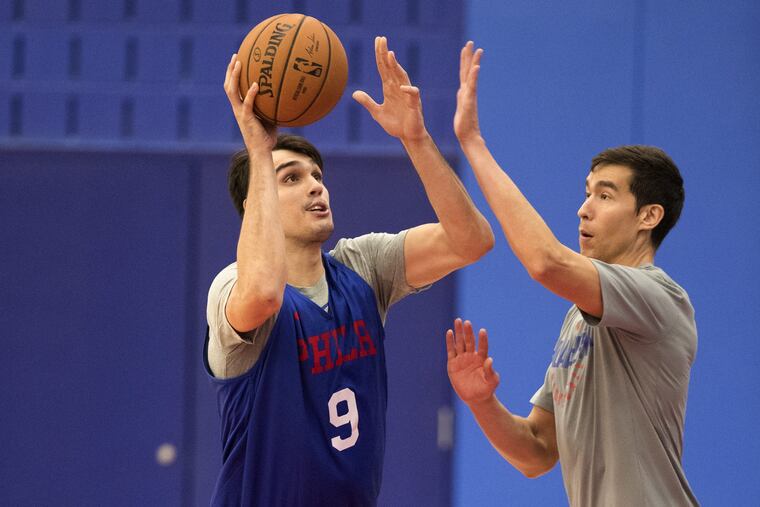 Dario Saric, left, during practice on Oct. 11, 2018.