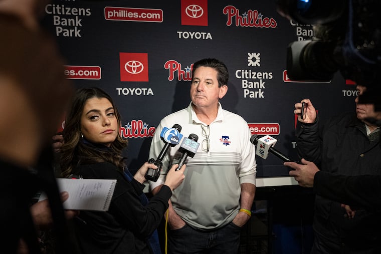Phillies manager Rob Thomson talks to the media on Wednesday at Citizens Bank Park.
