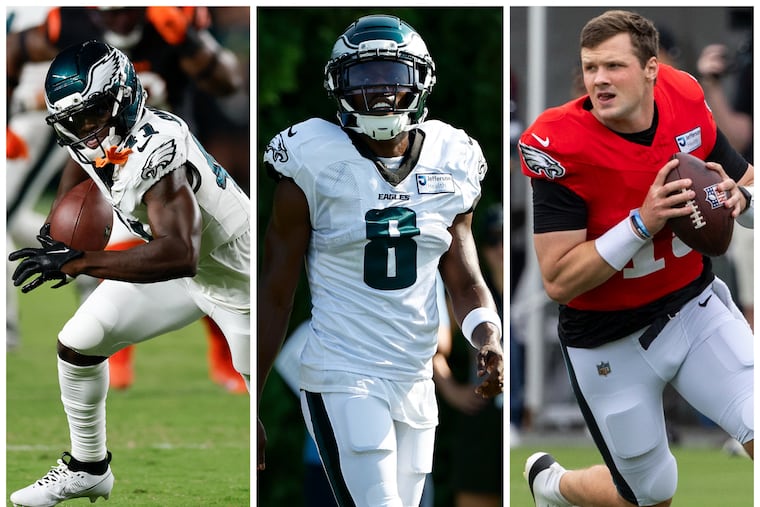 From left: Eagles receiver Darius Cooper, cornerback Adoree' Jackson, and quarterback Kyle McCord.