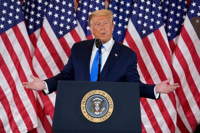 President Donald Trump speaks in the East Room of the White House on Nov. 4, 2020, in Washington.