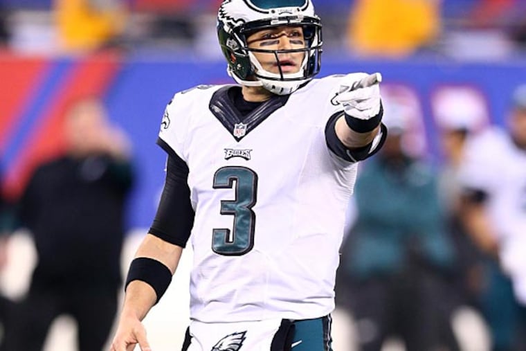 Philadelphia Eagles quarterback Mark Sanchez (3) calls a play at the line against the New York Giants during the fourth quarter at MetLife Stadium. The Eagles defeated the Giants 34-26. (Brad Penner/USA Today)