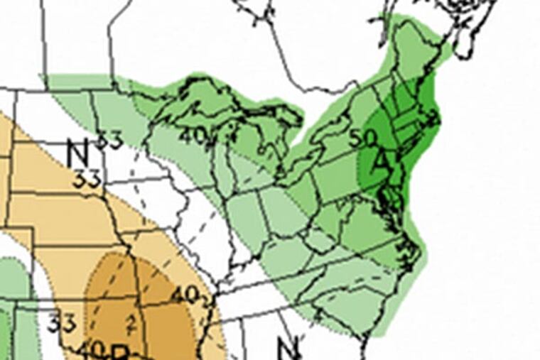 NOAA's 6-10 day precipitation outlook predicts a 50-60 percent probability for above-normal precipitation. (NOAA)