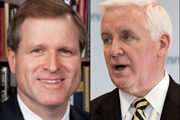 Gov. Corbett (right) has hired John McConnell (left), who crafted some of President George W. Bush's most memorable remarks, to help write the budget address Corbett will deliver Tuesday.