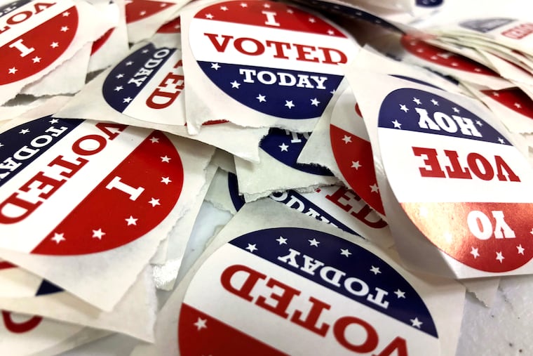 'I Voted Today' stickers – in English and Spanish – at Camden County Board of Elections in Blackwood November 5, 2018 are ready for the mid-term election on Tuesday.