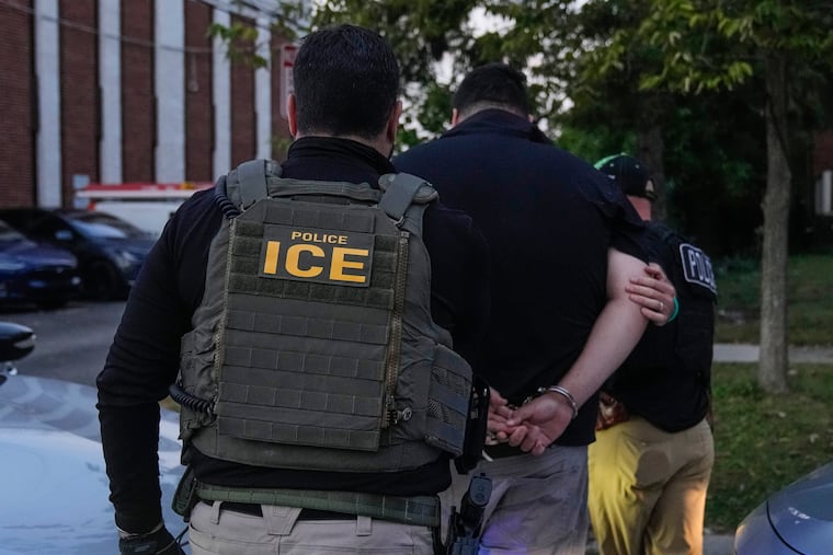 U.S. Immigration and Customs Enforcement agents make an arrest in Park Ridge, Ill., Sept. 19, 2025. As the number of arrests has risen, so has the percentage of those who have no criminal convictions.