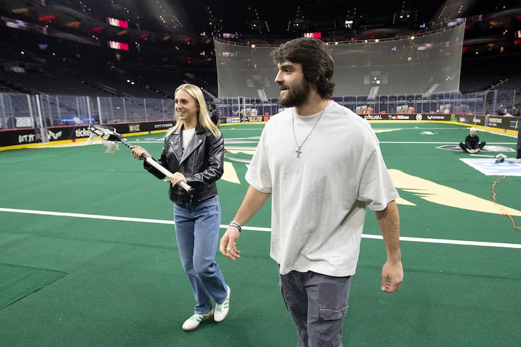 Eagles running back Will Shipley, a stellar lacrosse player in high school, attended the Wings game on Saturday and joined in a shootaround and a jersey swap at the Wells Fargo Center. He arrived with his fiancee Ayden Yates.