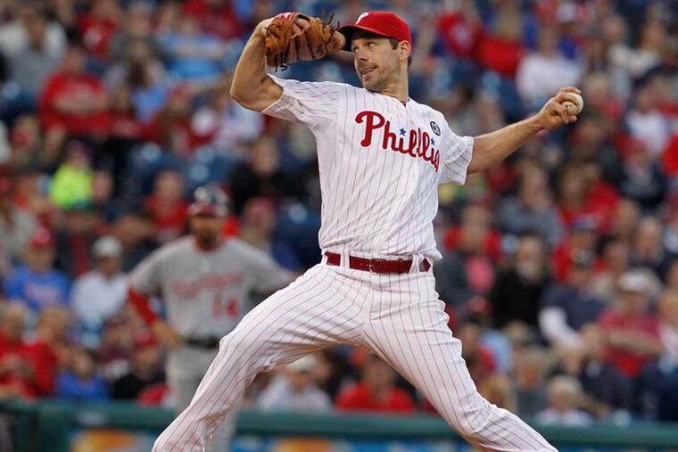 Philadelphia Phillies pitcher Cliff Lee works in the second inning against the Washington Nationals on Friday, May 2, 2014, at Citizens Bank Park in Philadelphia. (Ron Cortes/Philadelphia Inquirer/MCT)