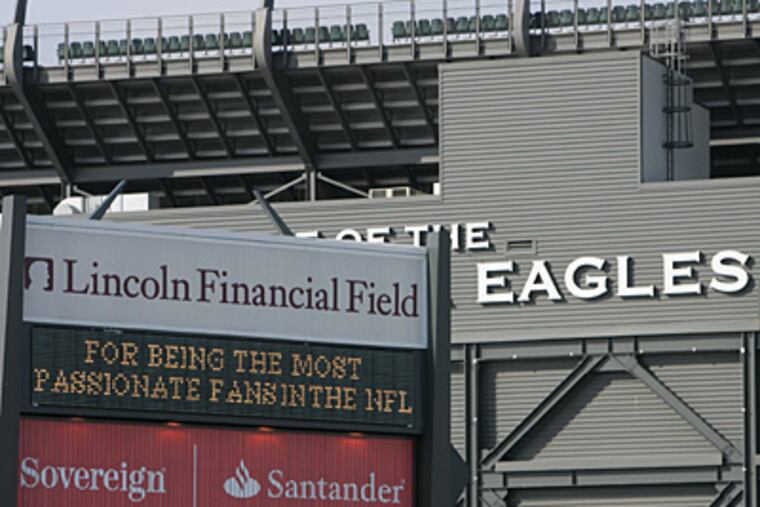 A sign outside of the Linc thanks Eagles fans for being "the most passionate fans in the NFL." (David Swanson/Staff Photographer)