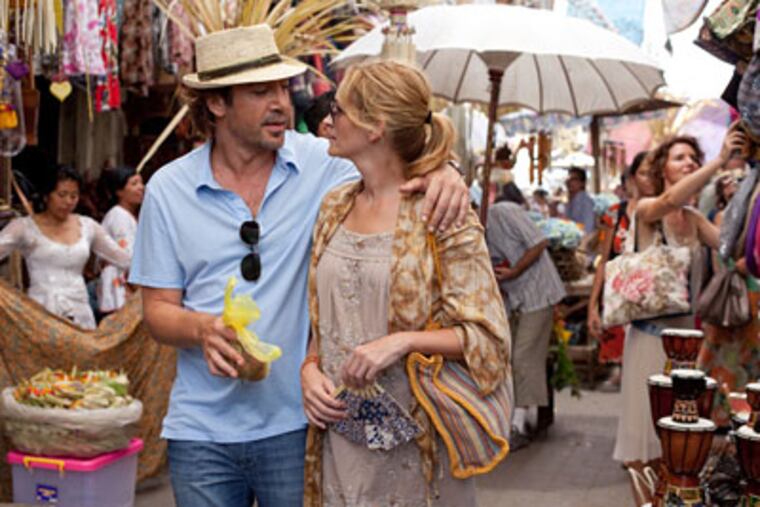 Julia Roberts as author Elizabeth Gilbert and Javier Bardem as the Brazilian soulmate who woos her in Bali during the last four months of her journey.