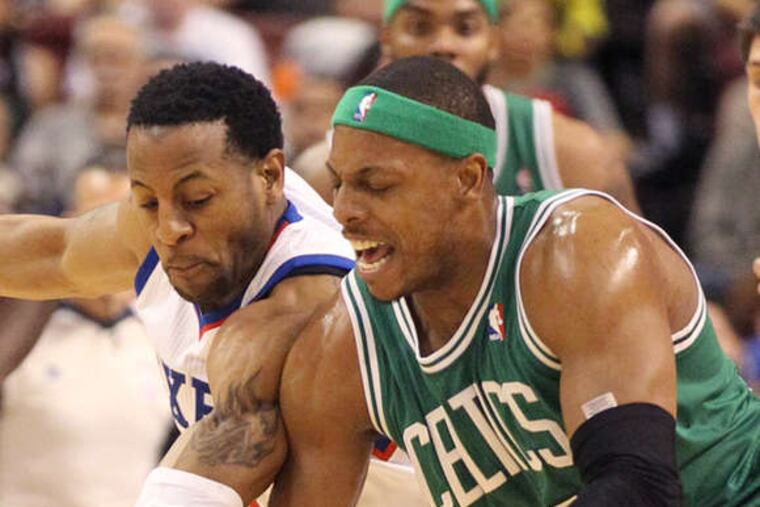 Paul Pierce is likely to take on Sixer Andre Iguodala, as he does here.