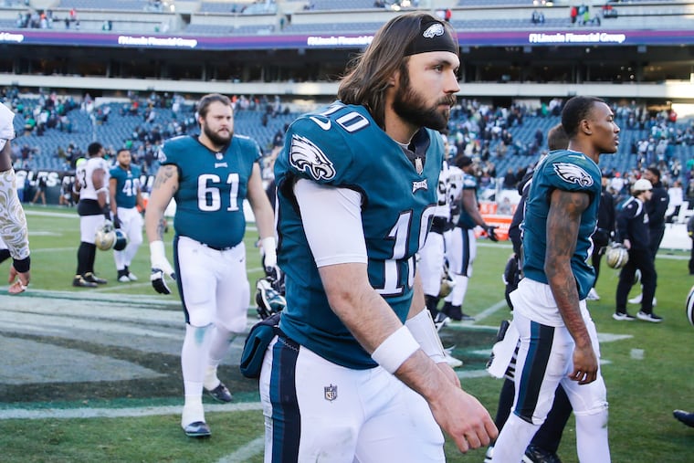 Eagles quarterback Gardner Minshew walks off after the loss to the New Orleans Saints at Lincoln Financial Field.