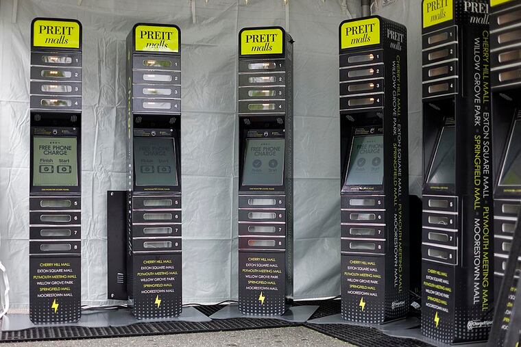 Up to 48 phones at a time can be charged at the ChargeItSpot kiosks at the Mann Center for the Performing Arts, recharging a dead phone to 20 percent of its power in 15 minutes.