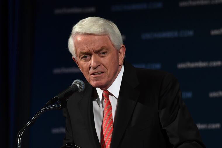 U.S. Chamber of Commerce Chief Executive Officer Thomas Donohue speaks at the Chamber of Commerce in Washington, Jan. 10, 2018. The U.S. Chamber of Commerce is threatening to withhold campaign funds from politicians who railed against approval of Joe Biden's election victory, but it wouldn't identify which ones, nor did it call for the ouster of President Donald Trump after the insurrection at the Capitol.