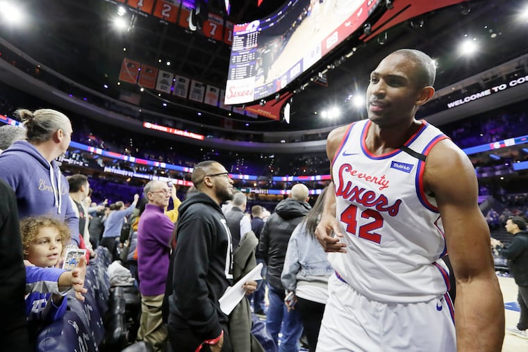 Sixers# 42 Al Horford heads to the locker room after the Chicago Bulls vs Philadelphia 76ers NBA game at the Wells Fargo Center in Phila., Pa. on January 17, 2020.