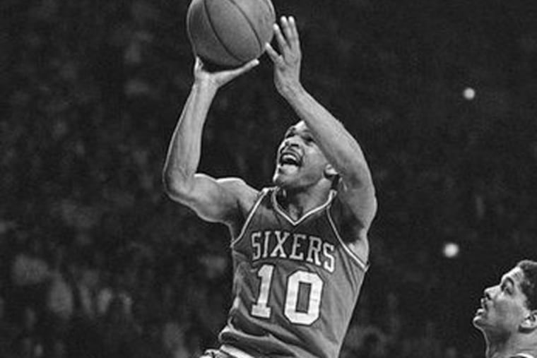 Maurice Cheeks (10) puts up a shot as Milwaukee's Marques Johnson, right, watches during an NBA basketball playoff game in Milwaukee. Cheeks is one of 12 finalists up for election into the Basketball Hall of Fame, the hall of fame announced Friday, Feb. 15, 2013. The 2013 class will be announced at the Final Four in April. (SJP/AP File)
