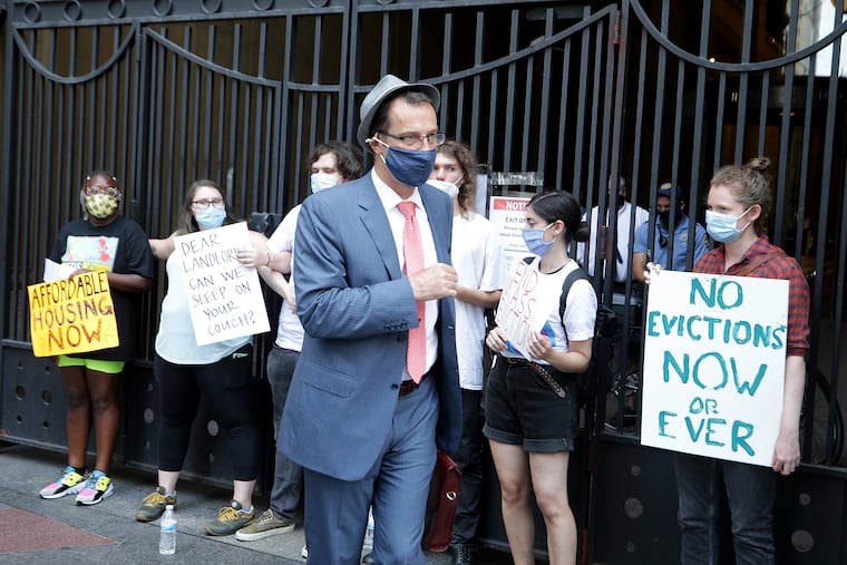 In September, protesters demonstrated against the reopening of landlord-tenant courts during the coronavirus pandemic. Lawyer Jonathan Stanwood was turned away by protesters as he tried to enter Philadelphia Municipal Court. He found an alternate entrance to the building.