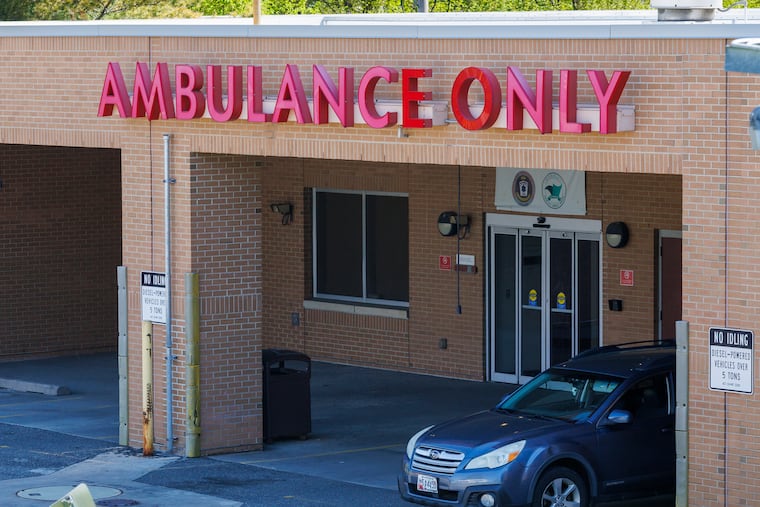 An ambulance bay at Crozer-Chester Medical Center in Upland, Pa., Wednesday, April 23, 2025. This hospital is closing.