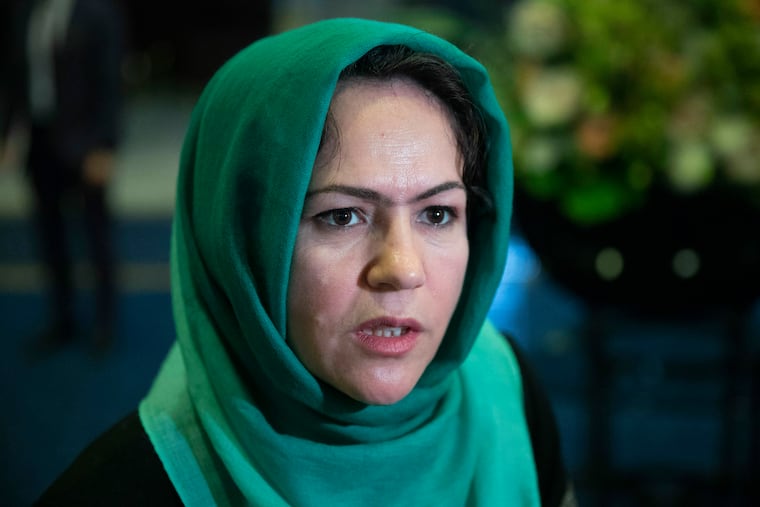 Afghan politician Fawzia Koofi speaks to media before the "intra-Afghan" talks in Moscow, Russia in February 2019.