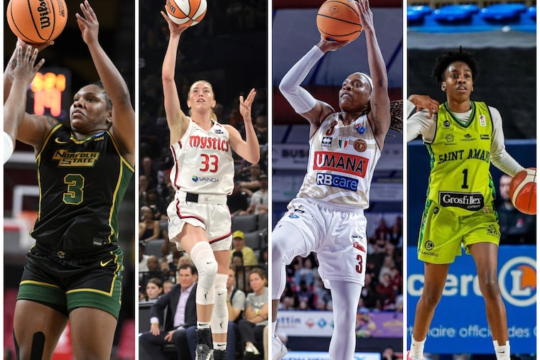 Left to right: Diamond Johnson, Lucy Olsen, Kamiah Smalls, and Keishana Washington have continued their professional basketball career overseas.
