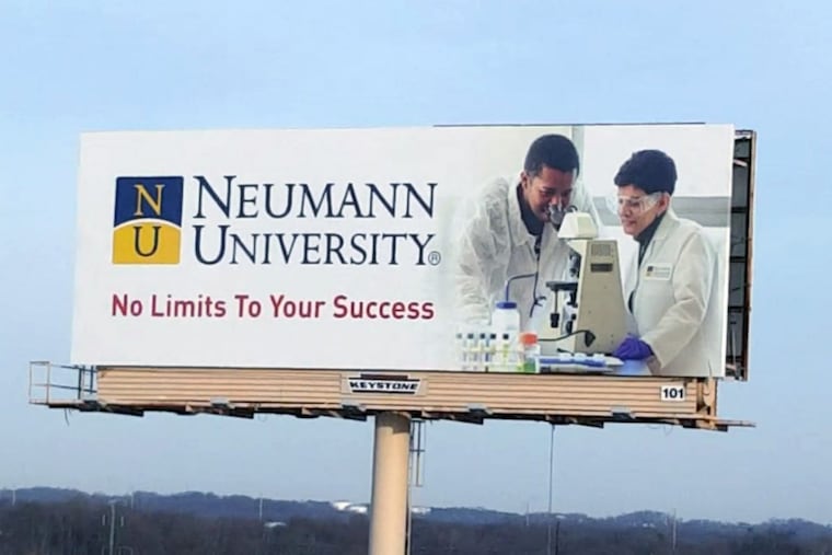 A Neumann University billboard near the Commodore Barry Bridge was one of 23 along Interstate 95 in Delaware County that was part of a property tax case that allows Pennsylvania school districts to get more revenue out of parcels where billboards stand.