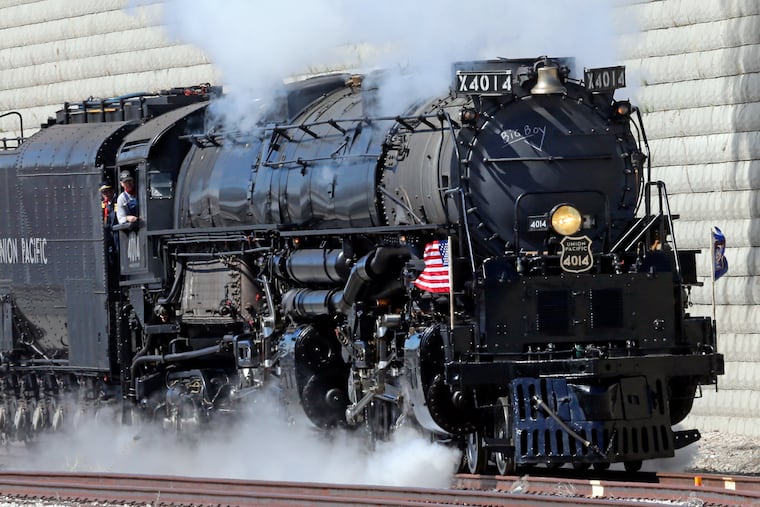 Big Boy No. 4014 at the commemoration of the 150th anniversary of the Transcontinental Railroad completion in Ogden, Utah, in 2019. The world's largest steam locomotive is coming to Philadelphia for July Fourth.