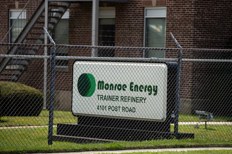 File: There was a leak of thousands of gallons of gas at the Monroe Energy Chelsea Pipeline Station and Tank Farm in Aston, Pa. Seen here is a view of the company's refinery in nearby Trainer.