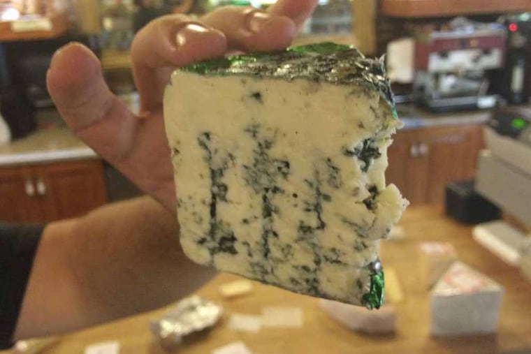 A wedge of Bleu d’Élizabeth, a Québecois cheese sold at J.A. Moisan. (Photo by Craig LaBan)