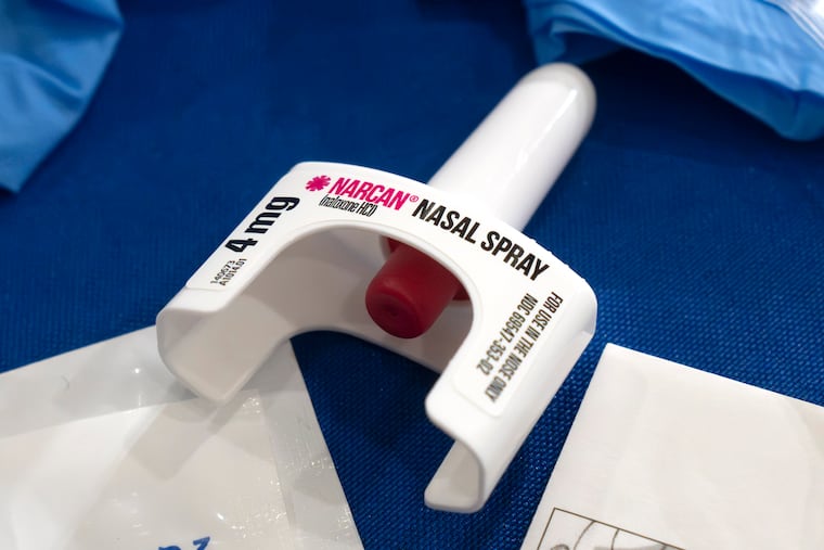 A container of Narcan, a commercial version of the opioid overdose-reversal drug naloxone.