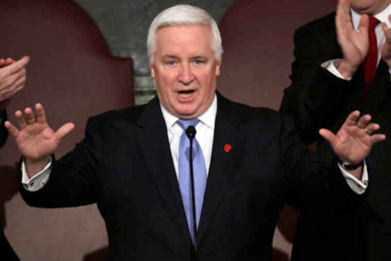 FILE: Gov. Corbett draws applause at a joint session of the Pennsylvania House and Senate. MATT ROURKE / Associated Press