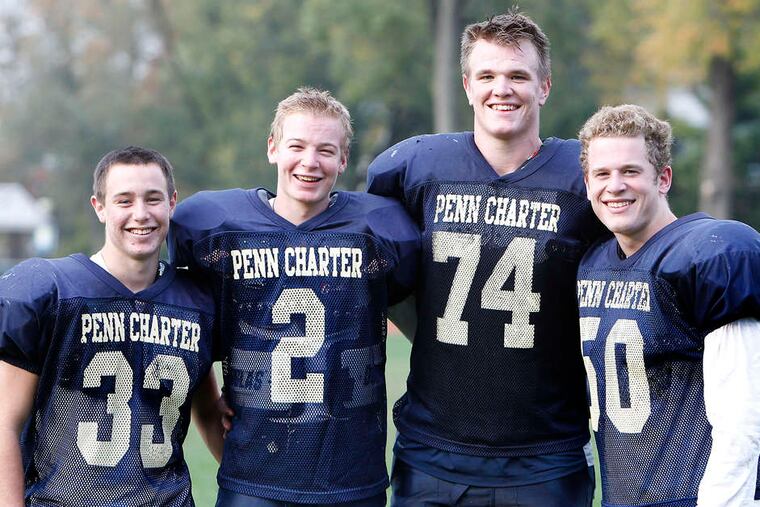 Penn Charter football players (from left) Jake McCain, Pat McCain, Mike McGlinchey and Frank McGlinchey are cousins of Matt Ryan.