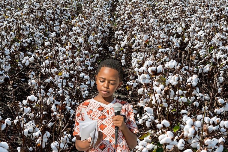 Detail from John E. Dowell’s photograph, “The Poet” (2017), from Cotton: The Soft, Dangerous Beauty of the Past" at the African American Museum in Philadelphia.