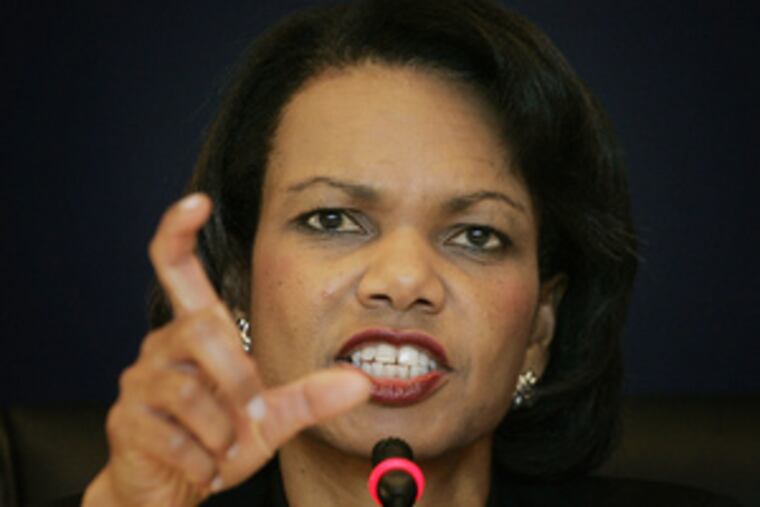 Condoleezza Rice and Manouchehr Mottaki were to have been seatedacross from each other, but Mottaki never made it to the table.