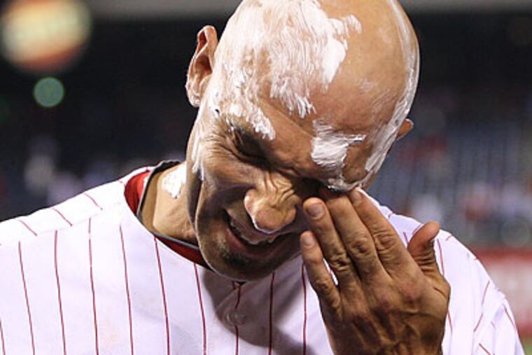 Raul Ibanez's bases-loaded sacrifice fly in the bottom of the 19th inning drove in the winning run. (Steven M. Falk/Staff Photographer)